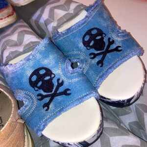 Women’s NEW Denim Skull Slide Sandals